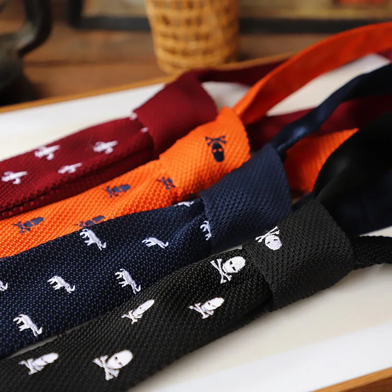 Embroidery Bicycle Floral Skull Neckties For Men Navy Knitted Neck Ties Preppy Chic Daily Neckwear Casual Shirt Accessories Gift