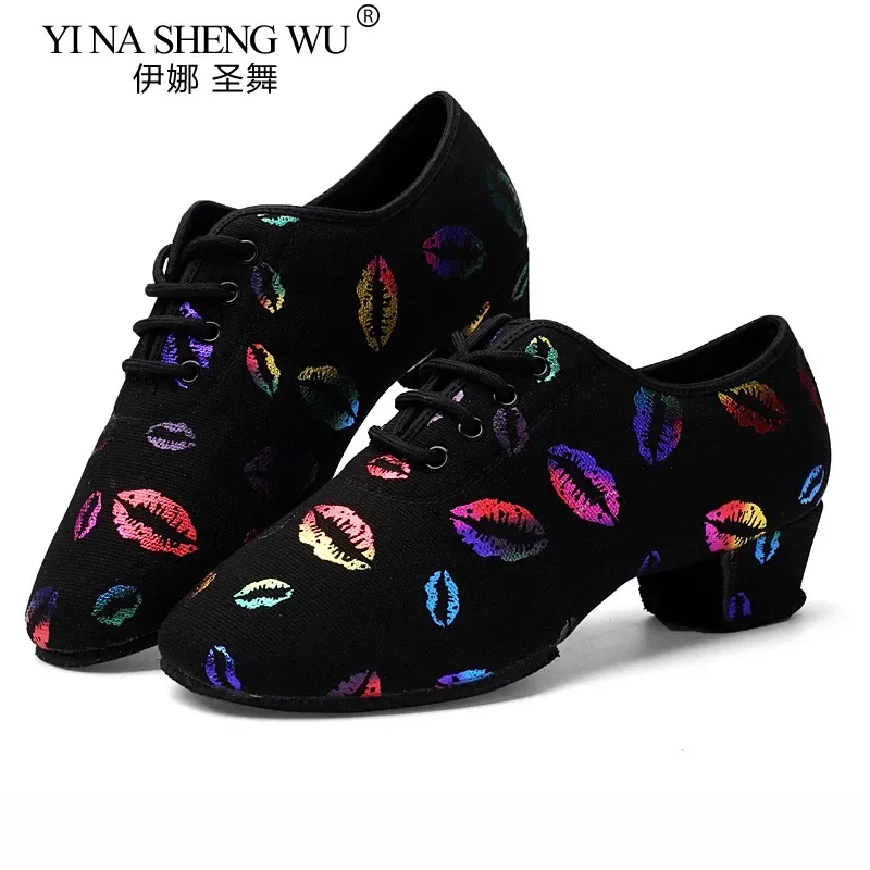 المرأة داخلي أكسفورد الجلود وحيد كعب سميك أحذية رياضية قاعة الرقص اللاتينية الحديثة أحذية الباليه أحذية الرقص 3/5 سنتيمتر عالية الكعب