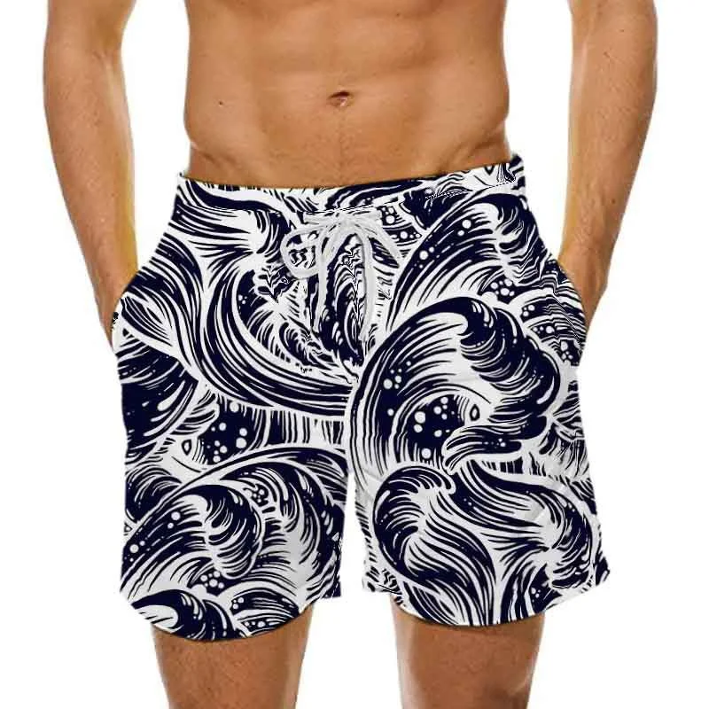 Calção de praia para praia masculina, calção casual para férias, ondas, estampa 3D, fato de banho Y2K, calça curta, verão, 2024