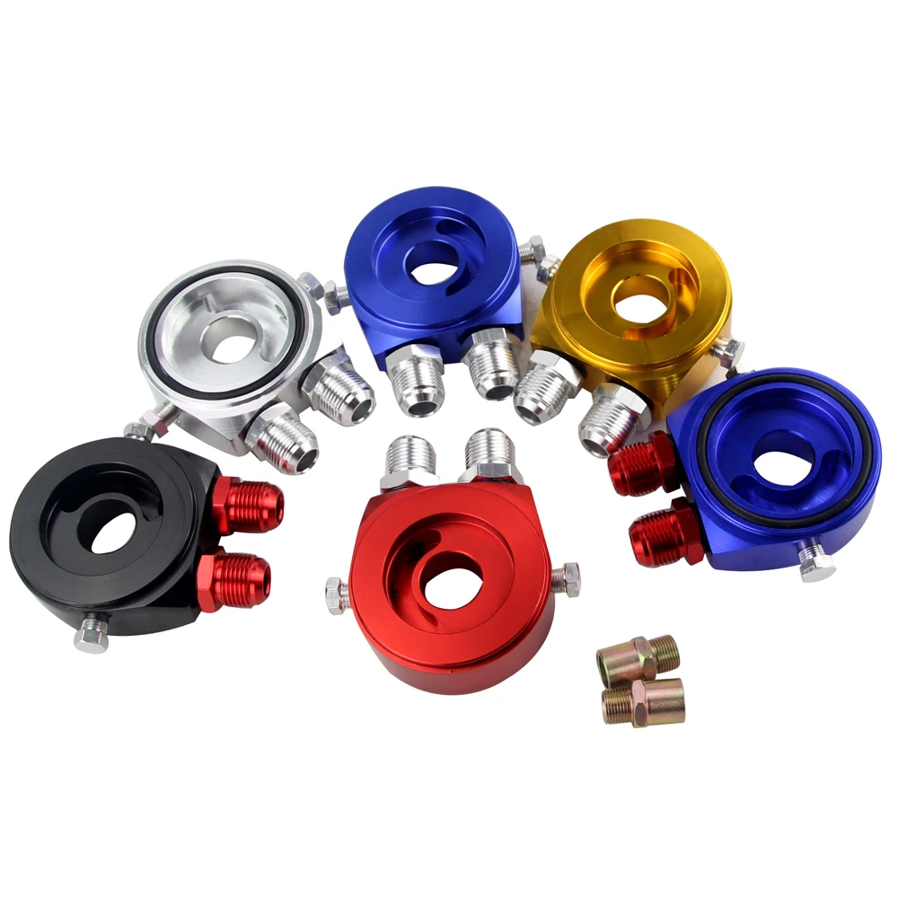 Universal Aluminum Oil Cooler Sandwich Plate Kit - AN10 Fitting Filter Adapter with Thermostat 3/4-16 UNF M20 x 1.5