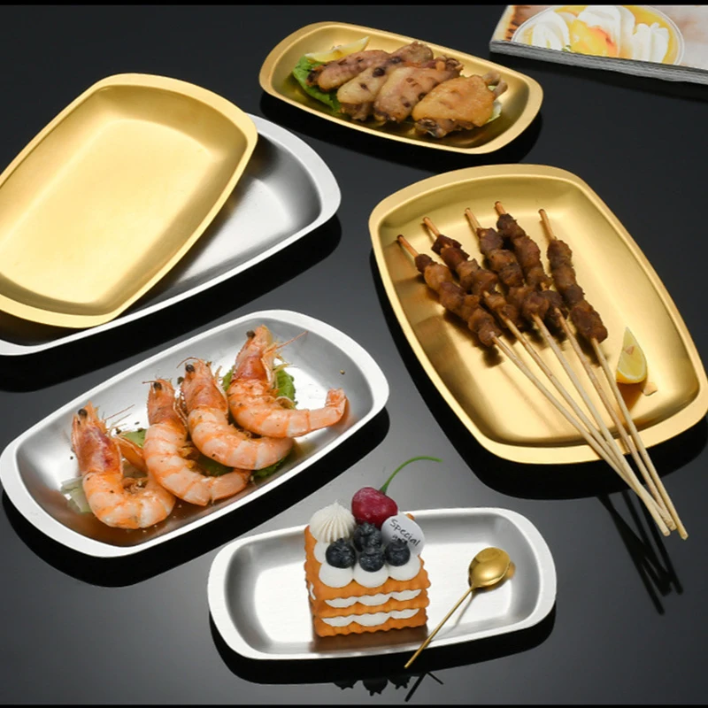 Stainless Steel Simple Circle Plate Multi-specification Gold Tray Western Food Beef Plate Barbecue Flat Plate Dessert Plate