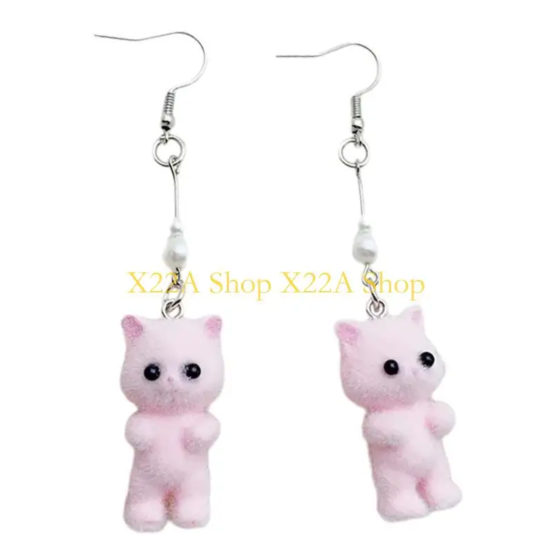Unique Flocking Cats Earrings Animal Shaped Dangle Ear Drops Stylish Ear Rings Jewelry Elegant Ear Accessories for Parties
