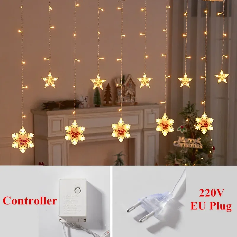 Kerstverlichting Led Fee String Gordijnverlichting Slinger Slinger Festoon Kerstdecor Voor Huis Navidad 2024 Nieuwjaar Vakantie Decor