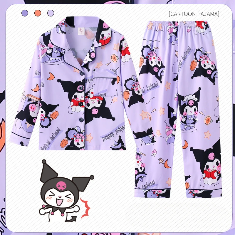 Lovely Kuromi Girls Pajama Sets Trendy Print Comfortable Soft Sleep Clothes Kid Breathable Skin Friendly Housewear Autumn Winter