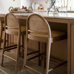 Taburete de Bar de ratán tejido nórdico, silla de Bar de lujo para el hogar, sillas de comedor informales, taburete alto de madera de Fresno minimalista moderno, silla de recepción