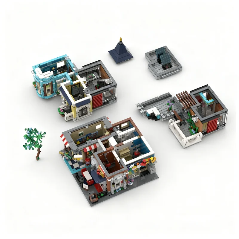 2374개 MOC 크리에이터 S 코너 모듈형 거리 풍경 모델 블록 건축 크리스마스 선물 장난감 교육용 어린이 블록
