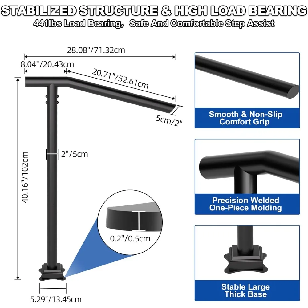 درابزين الدرج الخارجي DIY - درابزين من الحديد المطاوع لـ 1-3 خطوات، مجموعة سهلة التركيب متضمنة #5