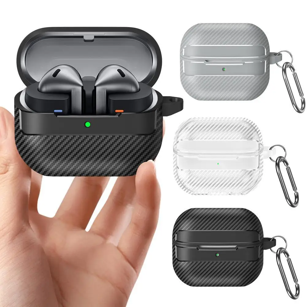 For Samsung Galaxy Buds 3 Pro Shockproof Earphone Case With Climbing Buckle Cover Carbon Fiber Texture Shell Coques