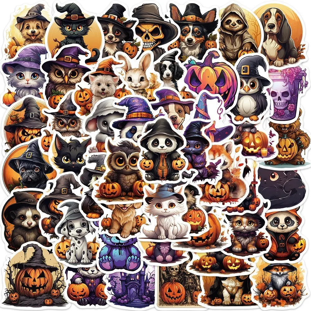 50-teilige niedliche Cartoon-Halloween-Graffiti-Aufkleber – wasserfeste DIY-Dekoration für Gitarren, Notizbücher, Gepäck (Anime Worlds Store)