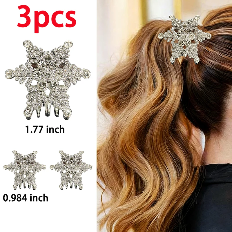 3 Stück glänzende Schneeflocken-Haarklammer für Damen und Mädchen, Haarschmuck, Weihnachtsfeier, Kopfbedeckung