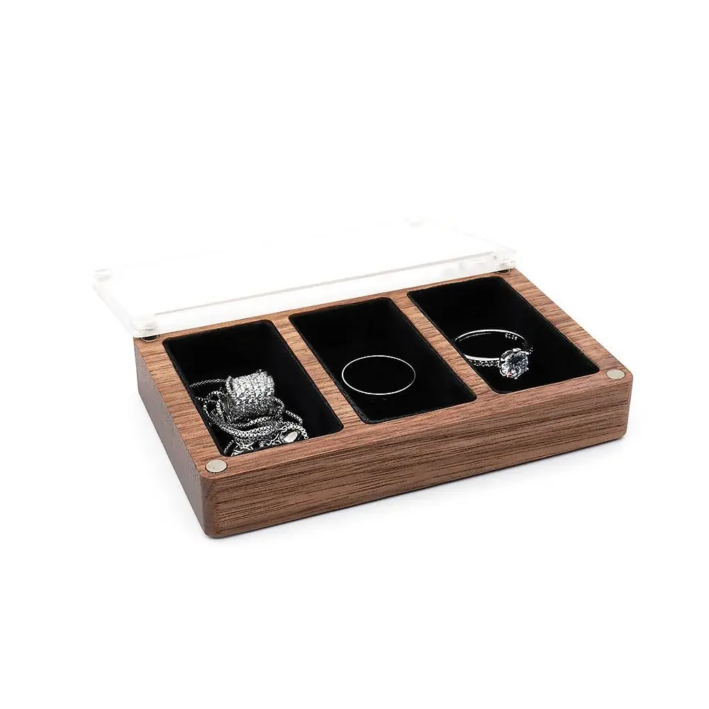 

3/5 Slot Wooden Ring Box Opening Window Magnetic Cover Black Walnut Cufflinks Box Dustproof Exquisite Jewelry Ring Holder