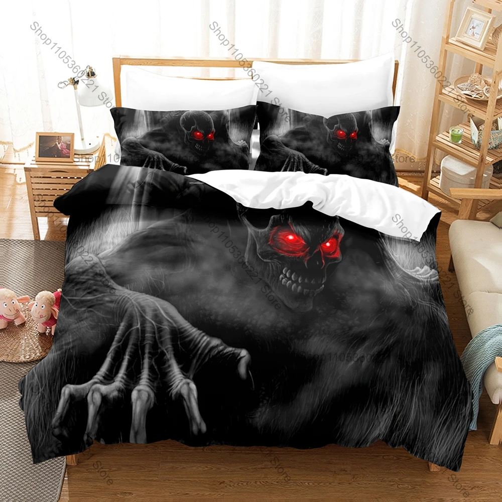 Personality Black Dark Grim Reaper Bedding Set New Duvet Cover Set Horror Themed Home Bed Decor Skeleton Skull Theme Bedroom Dec