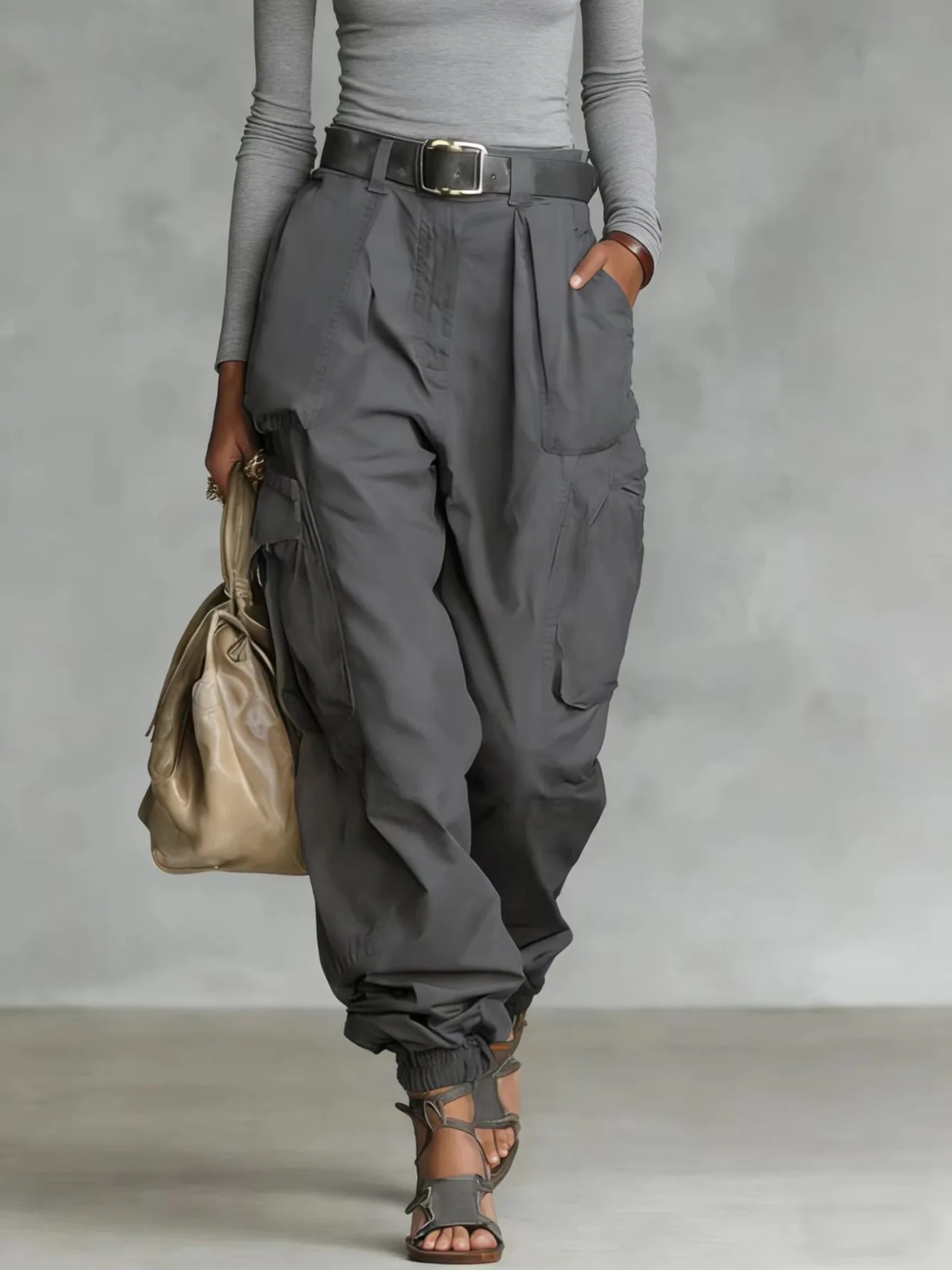 Vintage Casual Trousers For Women Loose Multi-Pocket Cargo Pants Vacation Solid Color Sports Temperament Sweatshirt Overalls