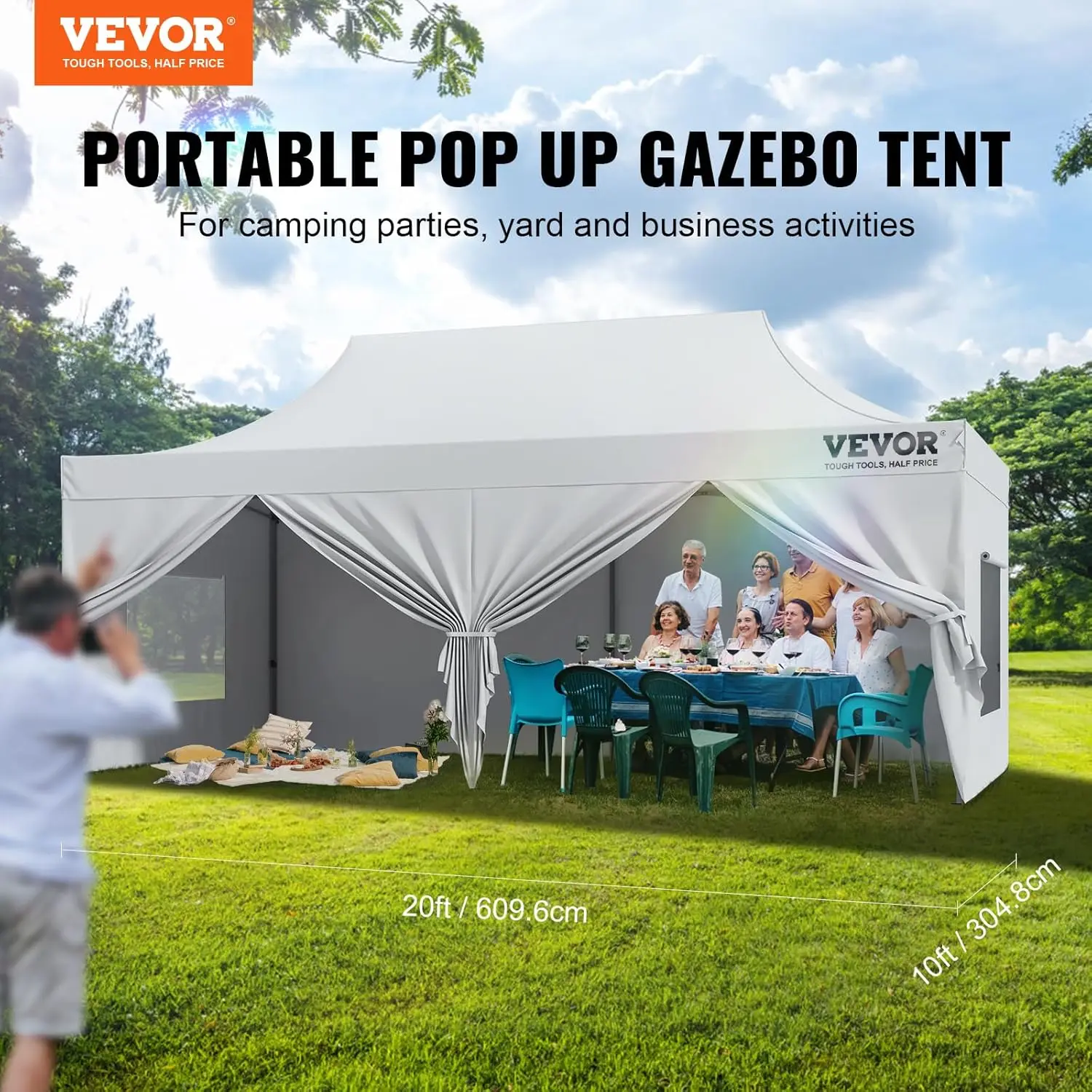 Pop up Canopy w/Removable Sidewalls, Instant Canopies Portable Gazebo & Wheeled Bag,UV Resistant Waterproof,Enclosed Canopy Tent