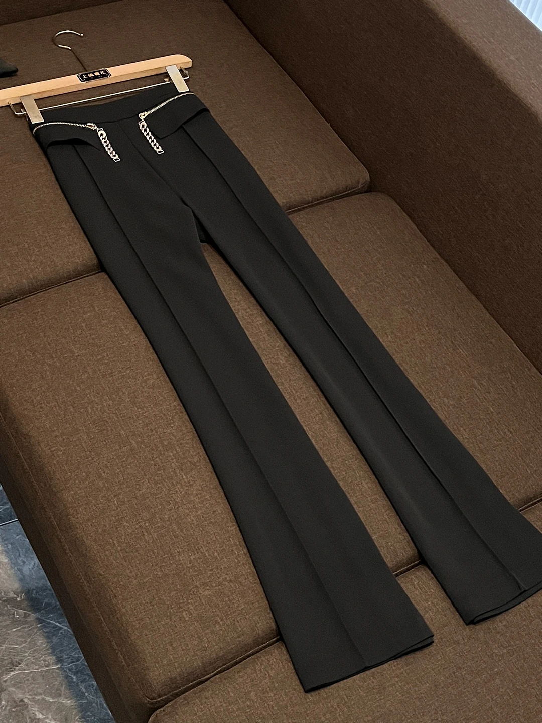 

Busin Casual Wide Leg Pants Women's Bla Decorative Chain Design Long Lengthening Trousers for Commuting Winter 2025