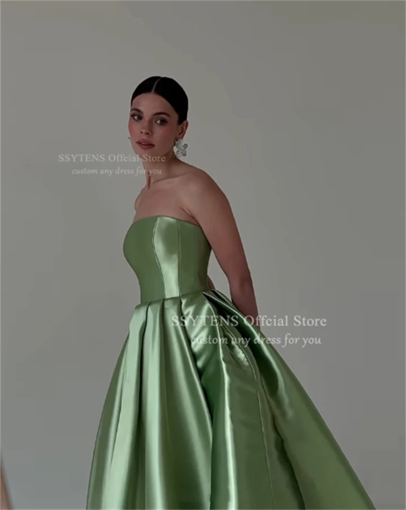 Eleganckie sukienki balowe bez ramiączek SSYTENS, długość do kostek, eleganckie sukienki na przyjęcie, Vestidos De Fiesta, sznurowany tył, zielone suknie wieczorowe, możliwość personalizacji.