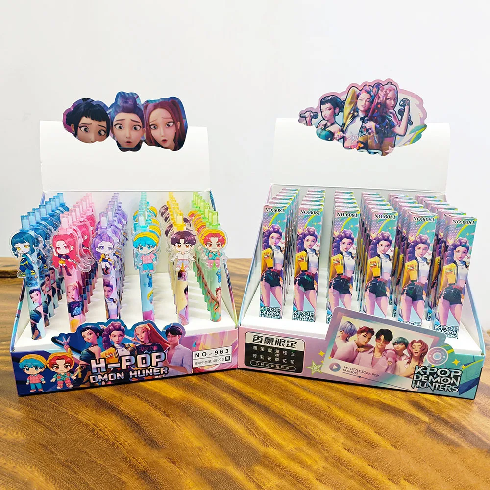 6/36p Kpop Demon Hunters Pena Gel Lucu 0.5mm Alat Tulis Kartun Anime Perlengkapan Sekolah Kantor Hadiah Pesta