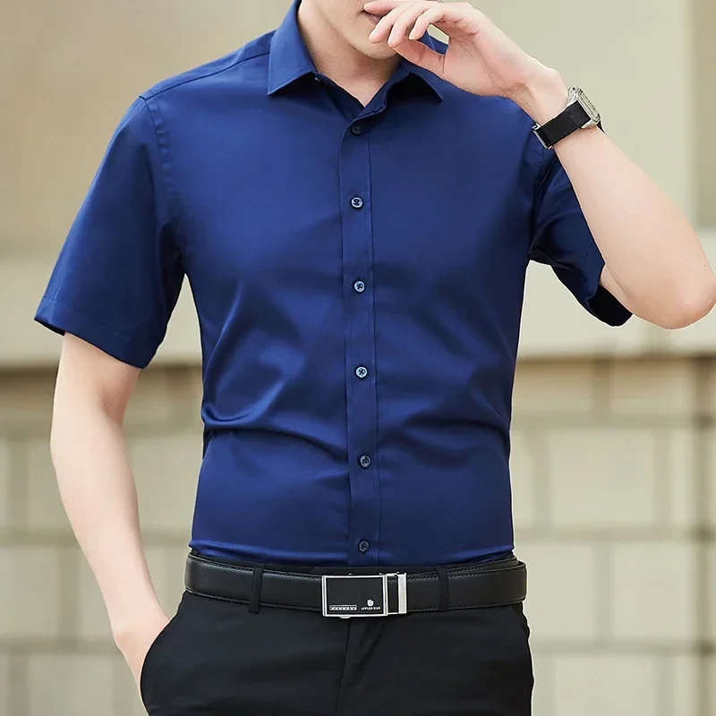 Summer New Black White Blue Men\'s Slim Short Sleeve Shirt Business Classic Casual  Shirt Work Clothes Male Brand Large Size 5XL