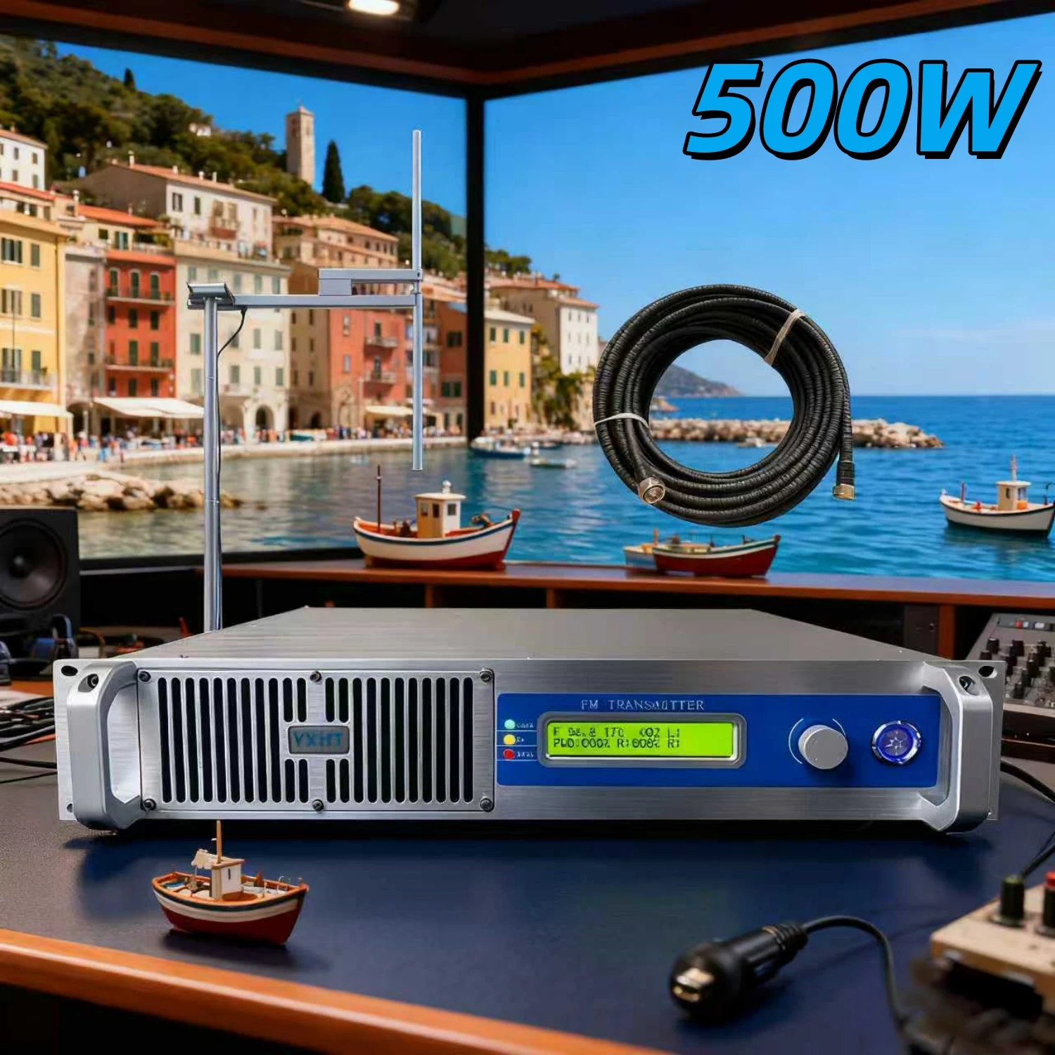 

TC- 500W High-Grade FM Transmitter w/ Antenna & Cable – Ultra-Stable for Ship & Aviation Broadcasting