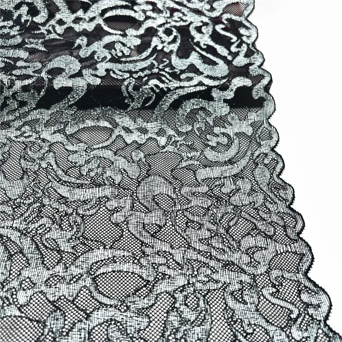 3y/lot Width 25cm Black Bottom With Silver Shiny Elastic Lace Trim For Clothes Underwear Sewing Craft DIY Apparel Fabrics Lace