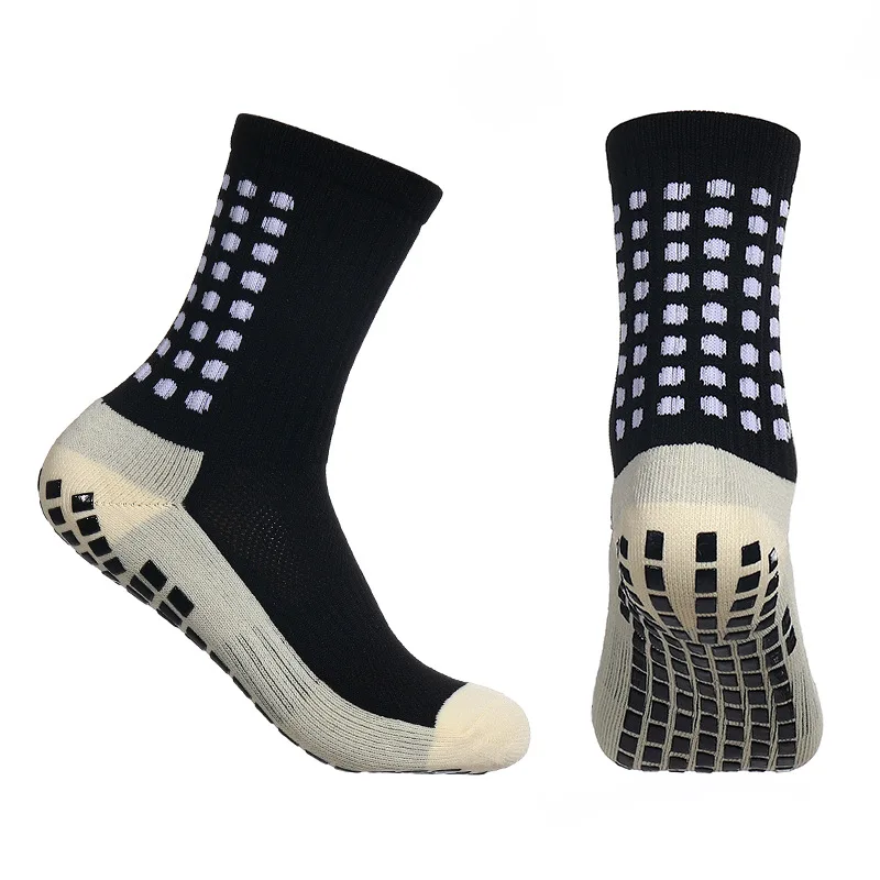 4 Pairs Non-Slip Men\'s Football Soccer Socks Mid-Length Cushioning Sports Cycling Grip Socks Thickened Towel Bottom Socks