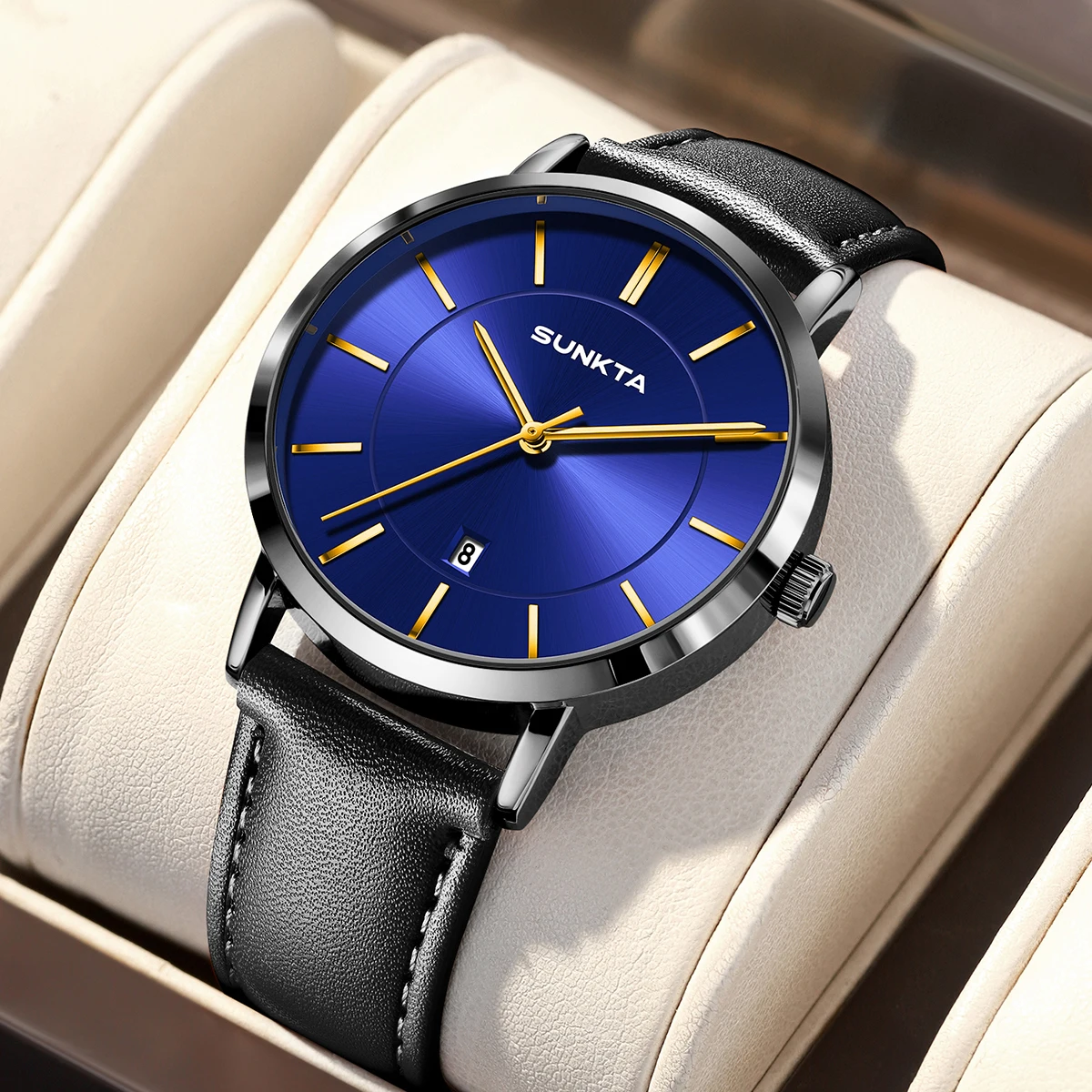 SUNKTA Ultra Thin Man Wristwatch Fashion Quartz Mens Watches Sport Waterproof Watch For Men Relogios Masculino+Gift Box