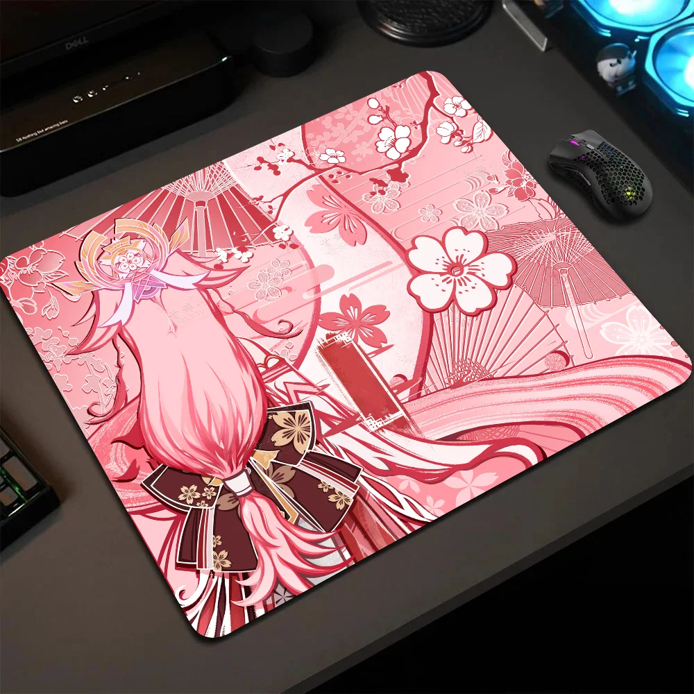 

Yae Miko Genshin Impact Mousepad Small LockEdge Mouse Pad For Gamers Computer Desk Pad Rectangular Anti-slip Rubber