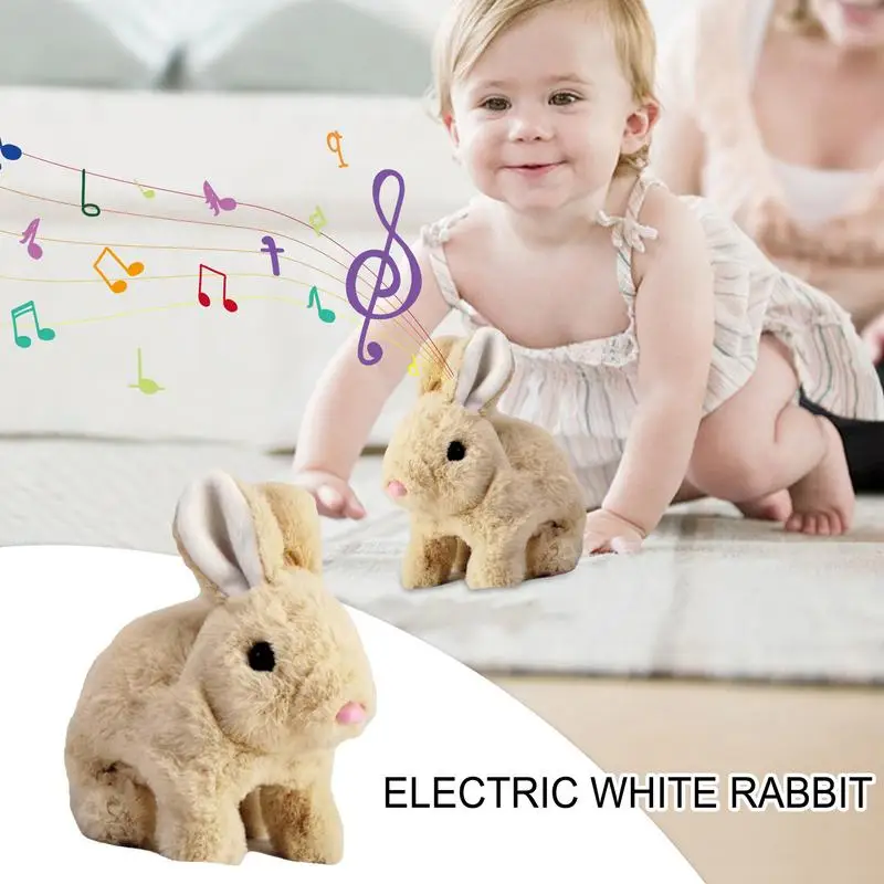 Conejiente de peluche de conejito de juguete electrónico realista, animales de peluche que saltan, nariz, orejas de movimiento, figuras de peluche interactivas para