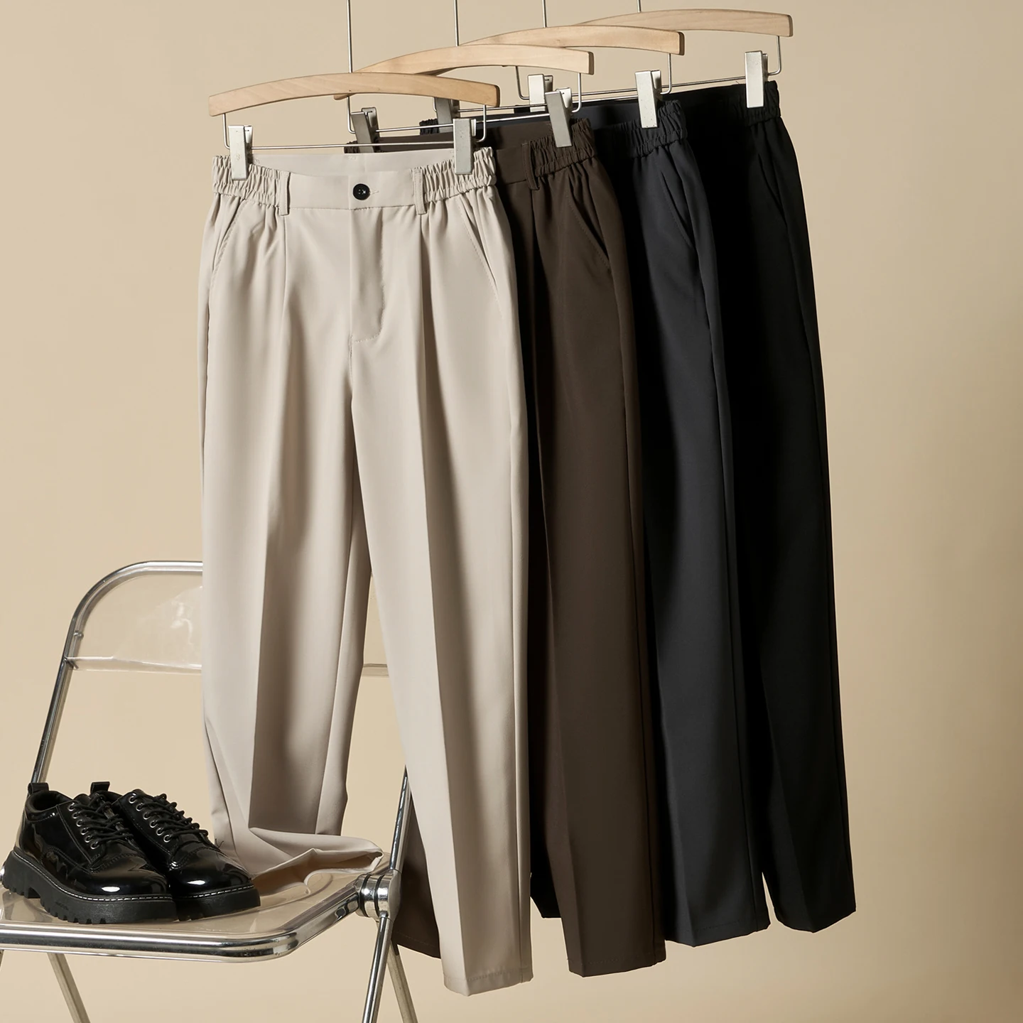 

Loose Straight Leg Pants Men's Casual Faion Nine Points Drapey Sle Versatile Loose Fit Straight Tube Trousers for Youth