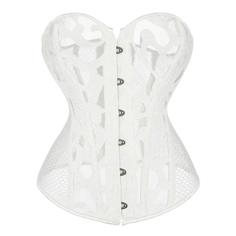 Женский корсет в стиле стимпанк с завышенной талией, сетчатый топ-бюстье, черный, белый цвет, готический корсет, баски