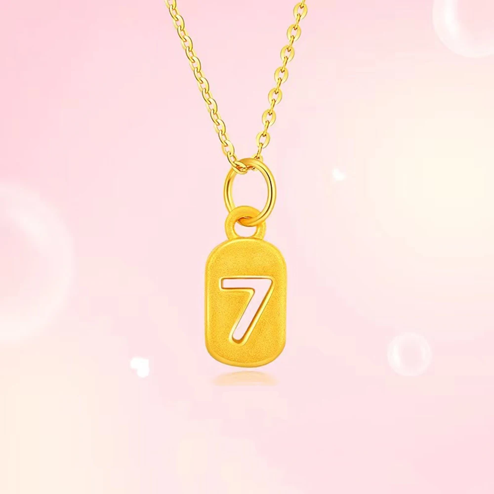 1pcs Real 24K Yellow Gold Pendant 3D Hard Gold Lucky Number 7 For Women Gold Pendant with Silver Chain Birthday Girfriend Gift