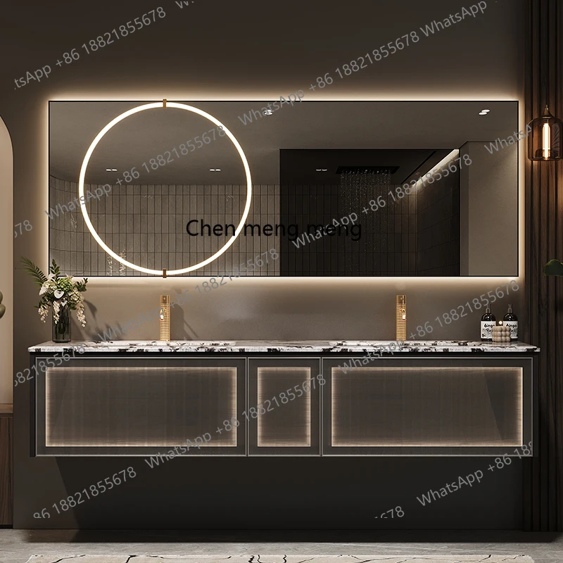 

Modern simple luxury stone seamless integrated basin bathroom cabinet combination bathroom high-end washstand