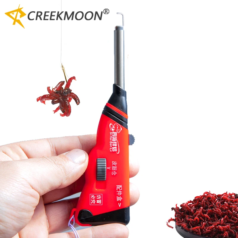 Quickly Automatic Red Worm Bait Clip Bander Stainless Steel Fishing Tool Terminal Tackle Set Lures Pick Up Tool with Rubber Band