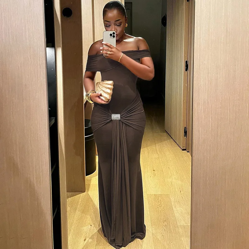 

Long Dress Women Bodycon Dresses Sexy Sheath Off Shoulder Vestidos Streetwear Slash Neck Elegant Slim Fit Y2k High Waist Party