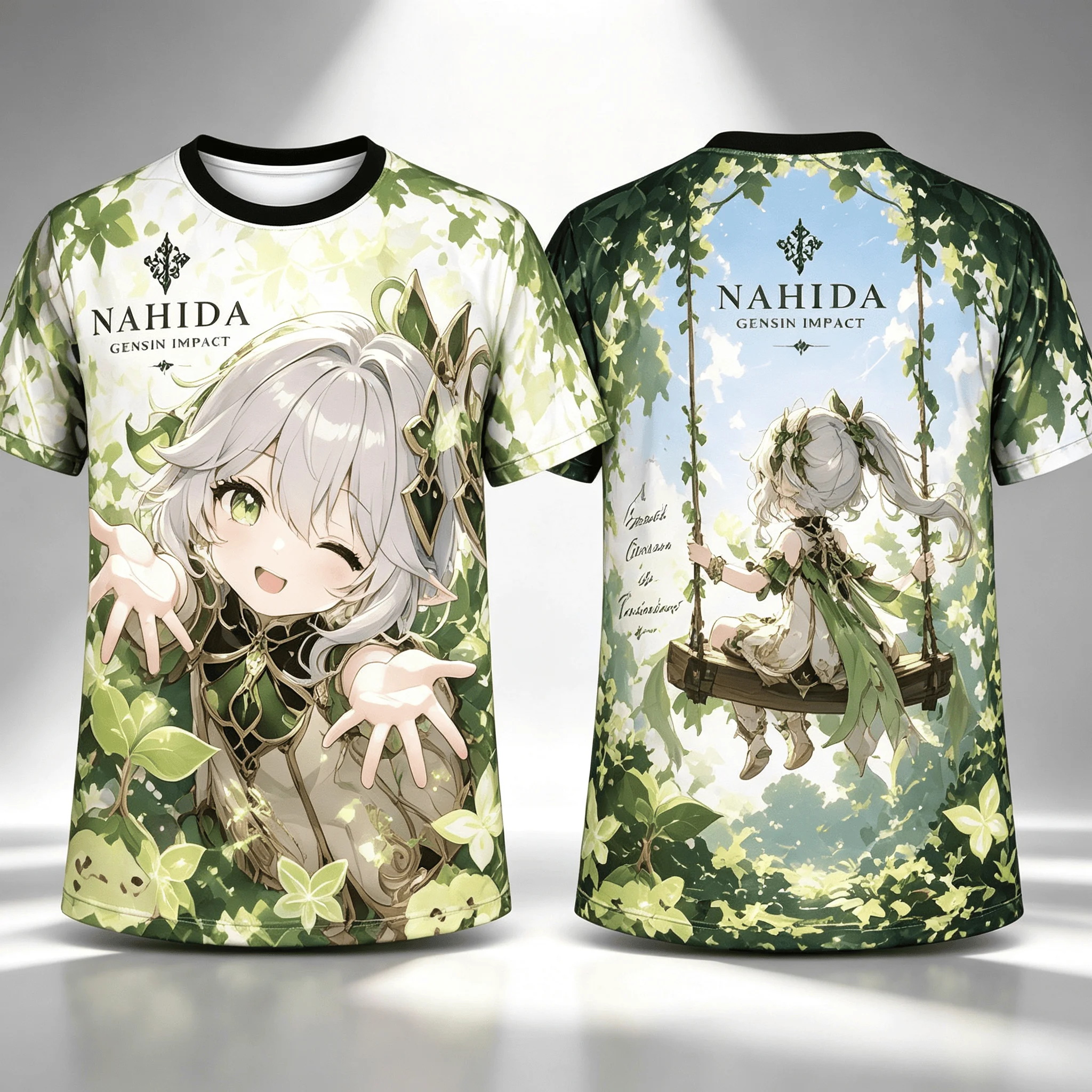 Genshin Impact Character Naxida Xiaocaoshen 3D Full Printed T-shirt Suitable for Both Men and Women with Short Sleeves