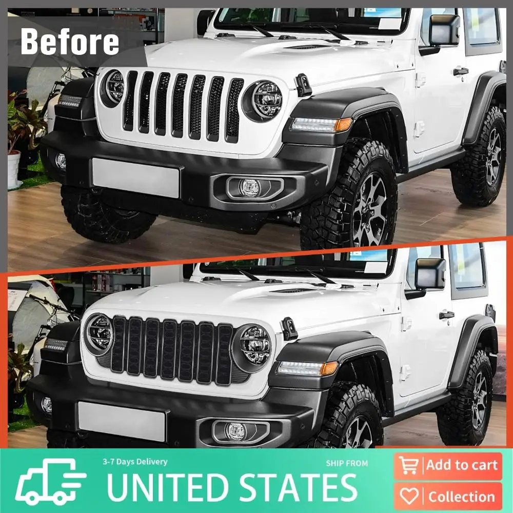 

Декоративная решетка переднего бампера для моделей Wrangler 2018-2024, замена решетки без отверстия для камеры, для Gladiator