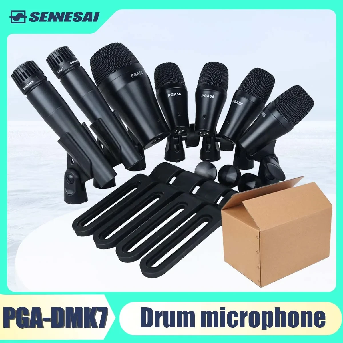 PGA-DMK7 7-Piece Wired Dynamic Drum Microphone Kick Bass, Instrument Tom/Snare & Cymbals Mic Set With Box Use，Top Quality！