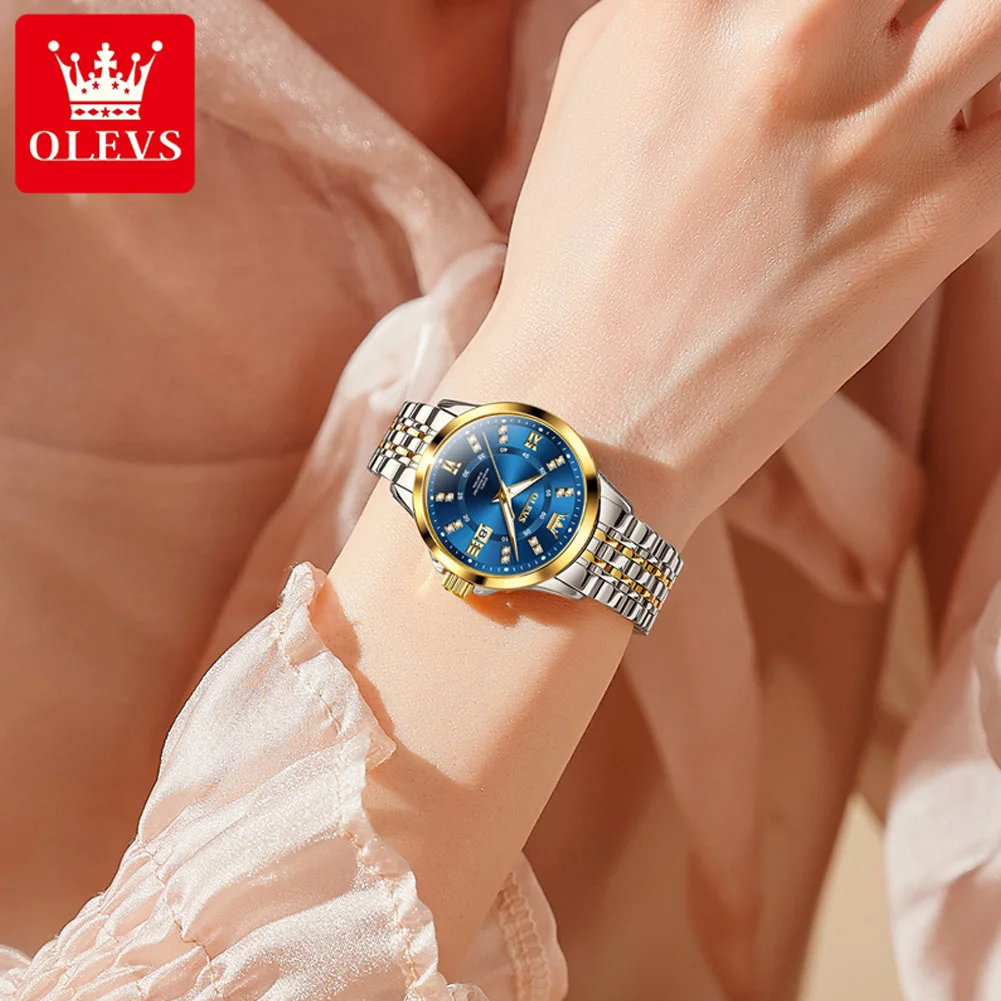 OLEVS 3620 Women Watch Luxury Brand Original Quartz Movement Wristwatch Waterproof HD Luminous Double Calendar Watch For Women
