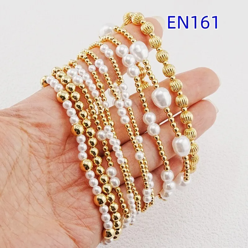 

VKVVA Fashion Jewelry White Pearl and Gold-plated Beaded Bracelet 10pcs Set for Women Birthday Gifts, Unique Gift