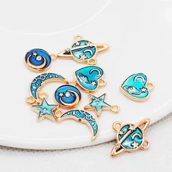 20pcs/Lot Moon&Stars Enamel Charms KC Back Tone Alloy Metal Universal Pendants For DIY Earrings Jewelry Making