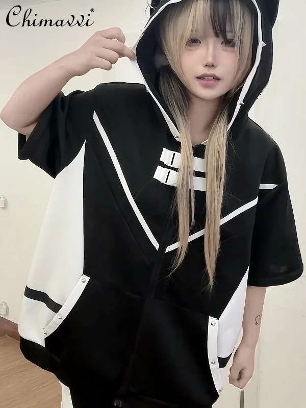 오리지널 대량 생산 서브컬쳐 워터 컬러 시스템 반바지 세트 일본 광산 Y2k 하라주쿠 탈착식 슬리브 탑 반바지 레그 커버