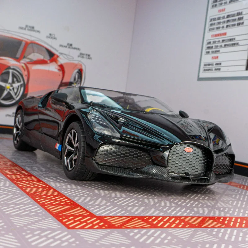 1:24 Bugatti Mistral alloy car model ornaments super racing car front wheel can be turned to four-wheel shock-absorbing toy gift
