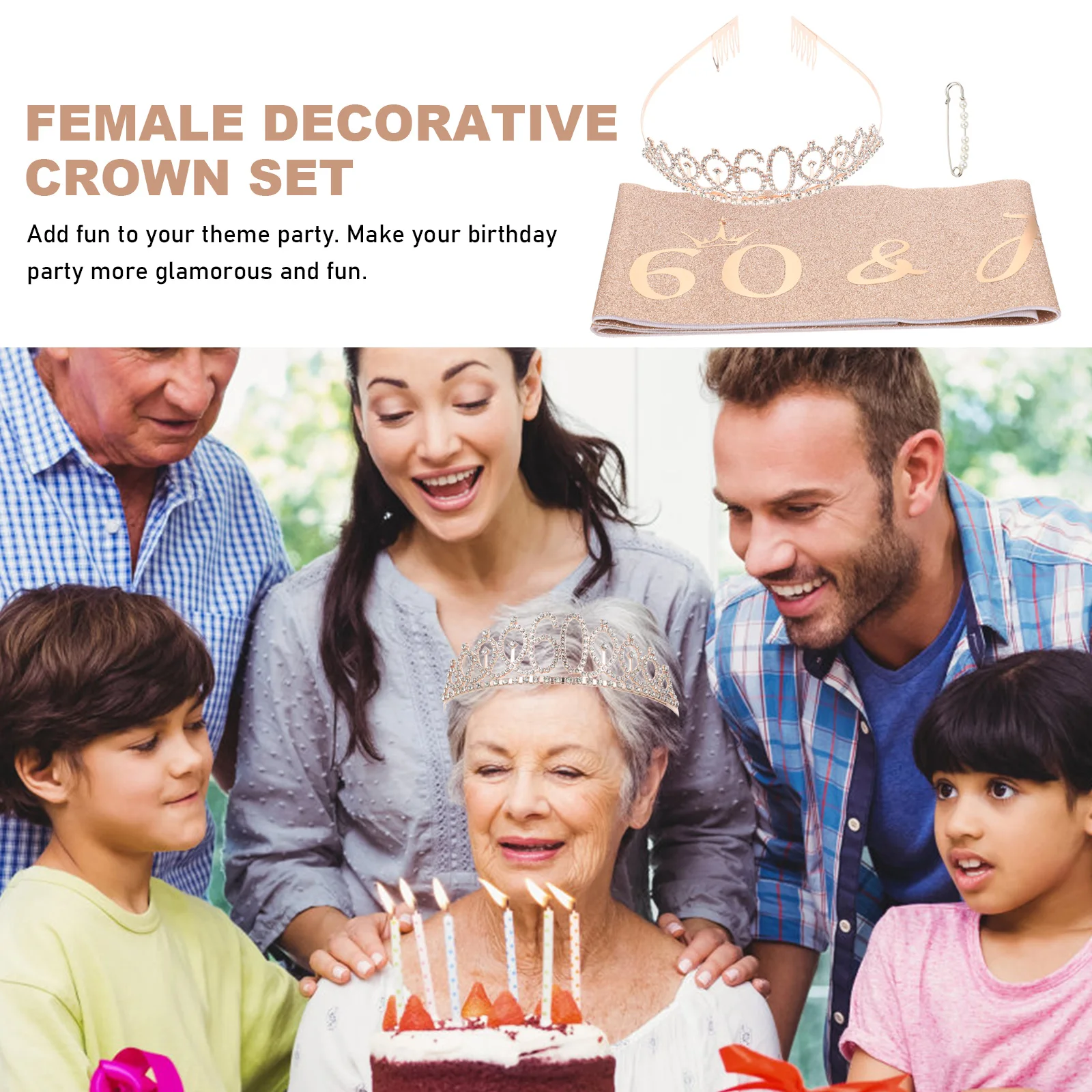 

Birthday Crown Set Decorative Sash Adjustable Shoulder Straps Garland Top Hat Women Party Supplies Glitter Gold Material Alloy