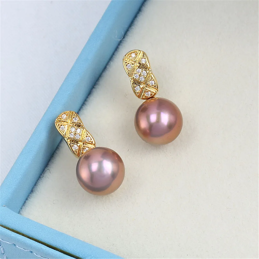 Domestic 14k Gold Bag Gold Injection 925 Silver Needle Pearl Stud Earrings Empty Support DIY Accessories Temperament