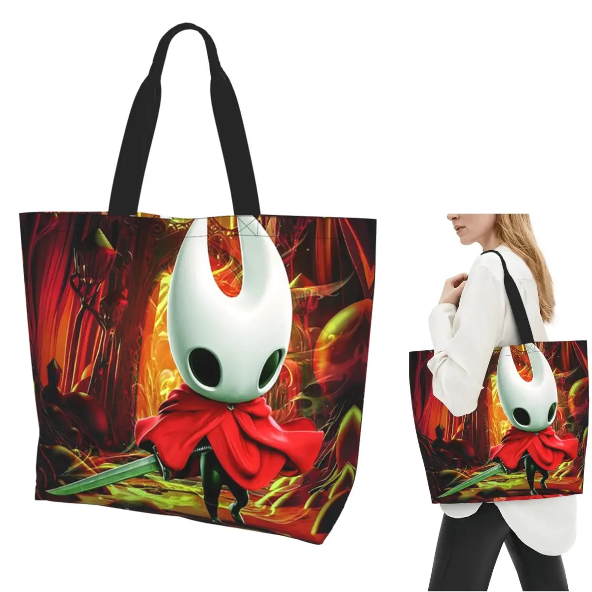 Hollow Knight Silksong Shopping Tote Bag Canvas Large Capacity Shoulder Bags Shopper Grocery Handbag for Women