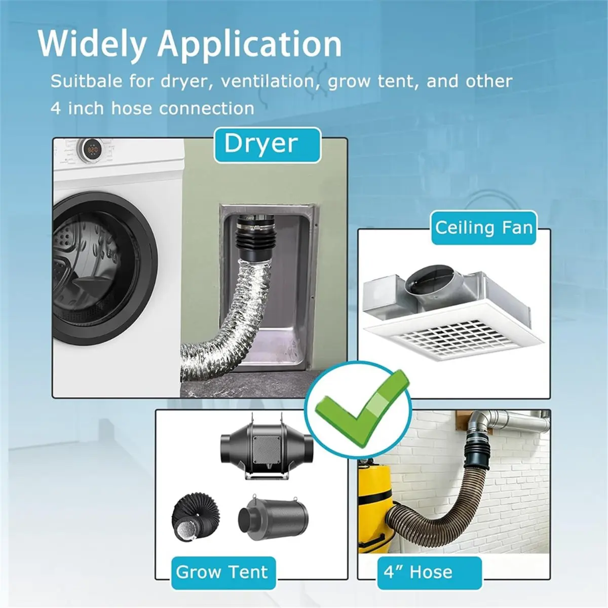 Round to Oval Duct Adapter for Recessed Dryer Vent Box, 4 Inch Flexible Dryer Hose Connector Boot with Clamps