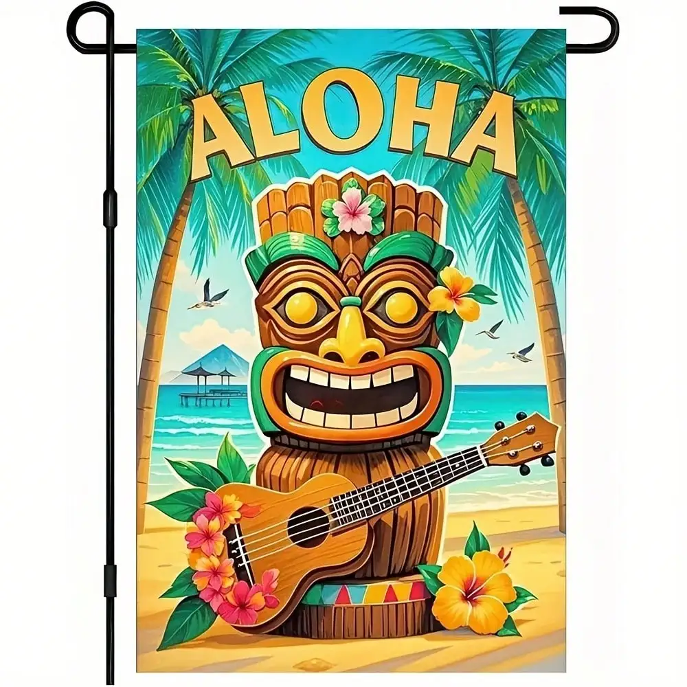 

Aloha Garden Flag Summer 12x18 Inch Unilateral Tiki Bar Hawaii Tropical Luau Hibiscus Banque Yard Flag Beach Party Outdoor