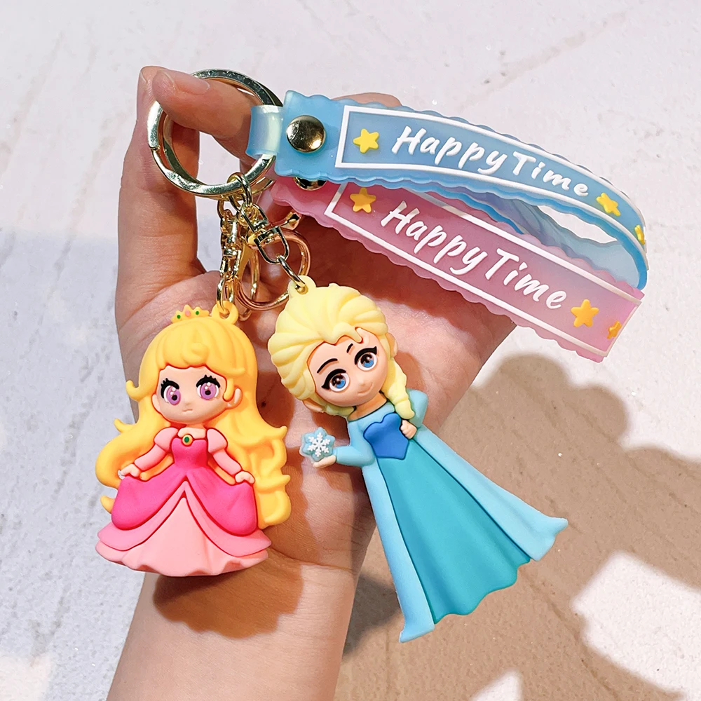 Disney's beautiful princess series keychains, car keychains, cute and interesting personalized bag decorations, pendants with co