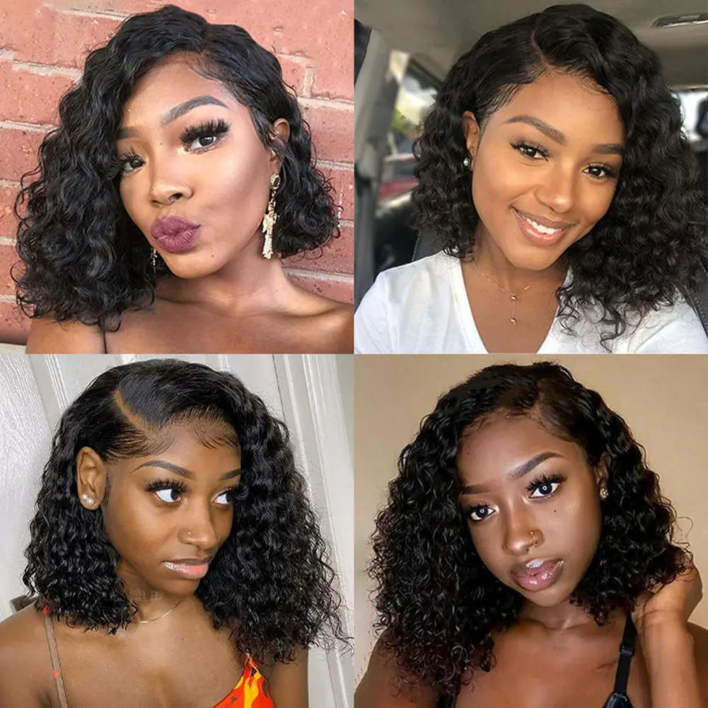 Bob Wig Human Hair Deep Wave Hd Lace Wigs Human Hair Short Bob Deep Curly 4x4 Lace Closure Wigs For Black Women 1b Natural Color