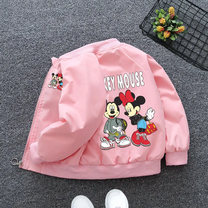 2024 New Spring Autumn Baby Girls Boys Minnie Mickey Mouse Jacket Coats Kids Cartoon Fashion Zipper Outerwear Children Clothing